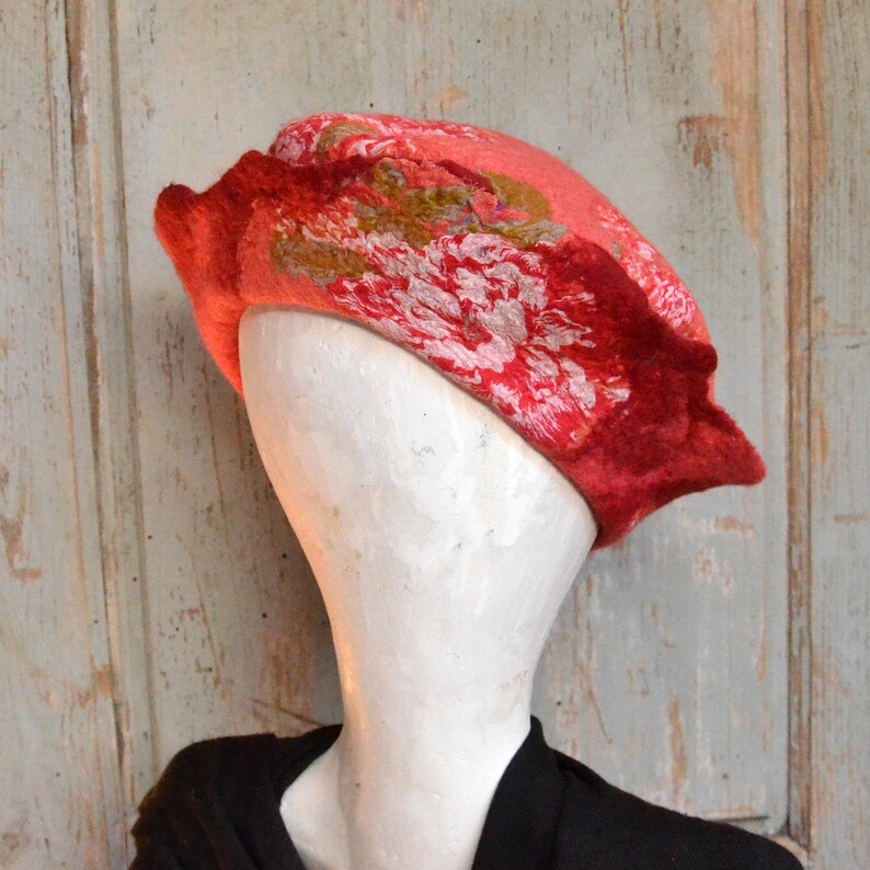 Unique Felted Wool Hats: Stylish and Warm Headwear, Flower vintage beret image 10