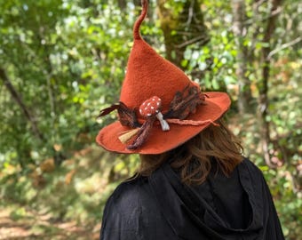 Felted Pumpkin Witch Hat: Handmade Fairycore Halloween Costume