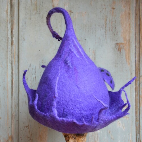 Purple pixie/elf felt hat handmade winter felt hats a costume hat shops gift for her