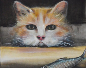 Cute cat Painting Portrait, Acrylic on Canvas, Custom pet portrait Cat Art illustration Birthday lover gift, Home decor Wall art