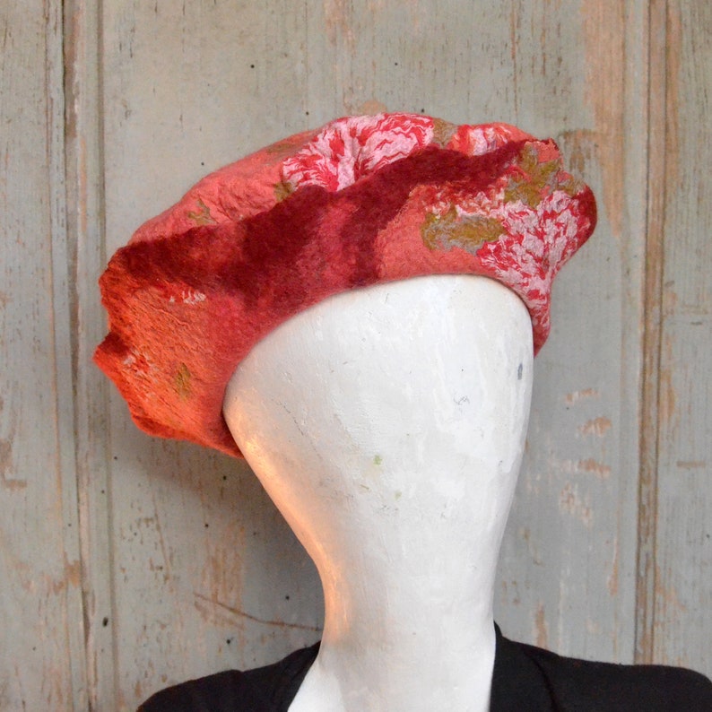 Unique Felted Wool Hats: Stylish and Warm Headwear, Flower vintage beret image 7