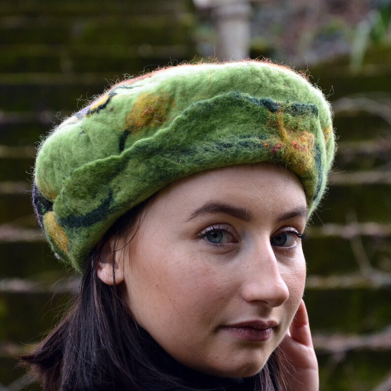 Green Felt Beret Hat Made With Merino Wool in a Beret Style Etsy
