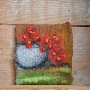 Artistic Felt Brooch Pin – Handcrafted Floral Wool Jewelry – Wool Felt Brooch with Flowers - Fiber Art Gift Idea