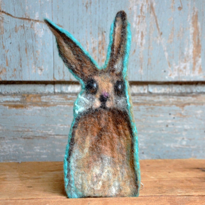 Bunny rabbit brooch pin, small wool portrait of a animal, jewelry brooch, felt jewelry, gift idea for rabbit lovers image 9