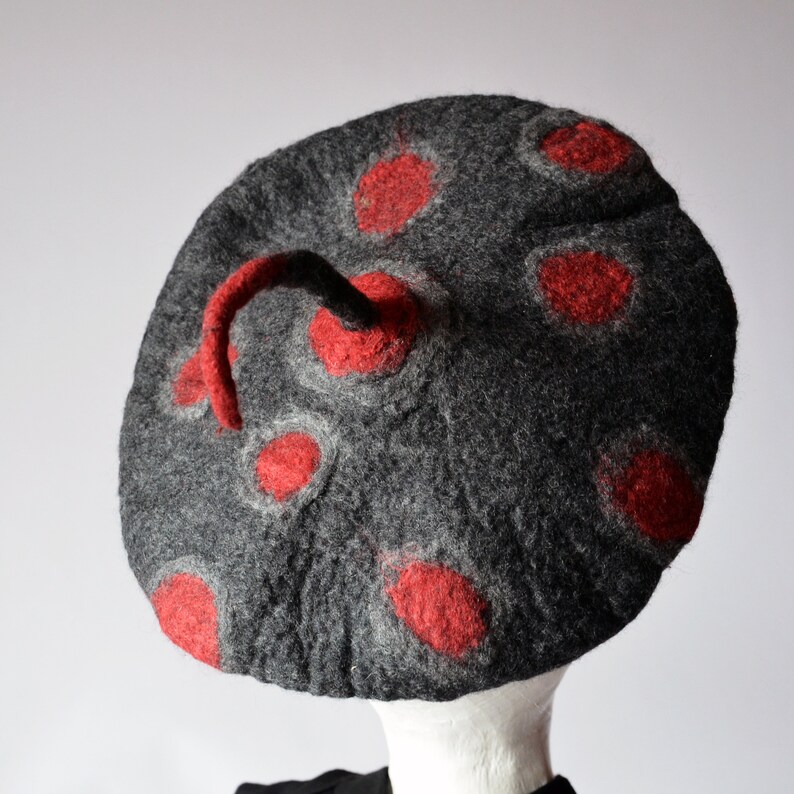 Grey wool french beret hat Unique handmade art beret felt beret felt hat Wool hat for her Parisian beret