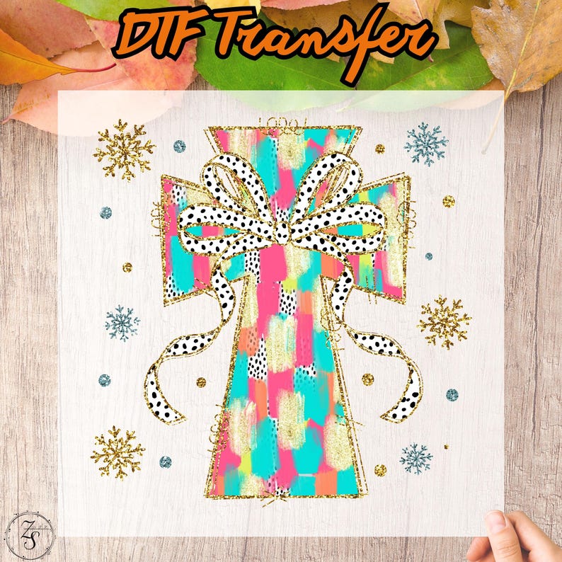 Colorful Coquette Glitter Jesus Cross DTF Transfer, True Story Ready to