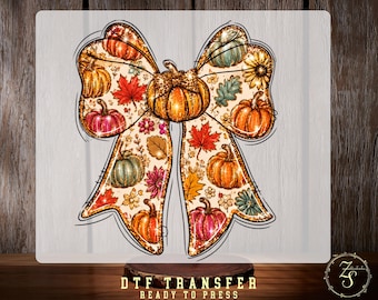 Fall Pumpkin Coquette Bow DTF Transfer, Glitter Effect  Autumn Coquette Bow Design Ready To Press