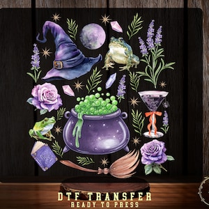 Practical Magic Witch DTF Transfer, Witchy Cauldron Purple Floral Halloween Design, Magic Potion Shirt, Ready To Press