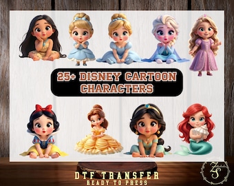 Transferencia digital de princesas Disney Baby: Rapunzel, Elsa, Anna, Blancanieves, Ariel, Aurora, Bella, Jazmín, Tiana, Moana. Listo para imprimir.