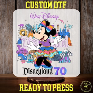 Disney 70th Anniversary Minnie DTF Transfer, Magic Kingdom Dtf, Disney Family Matching Ready To Press, Disney Family Vacation, Disneyland