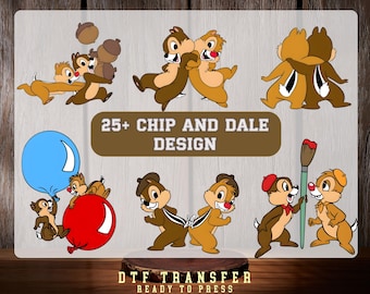 Transferencia de Chip y Dale DTF, Disney Double Trouble Listo para Prensar, Transferencia de Calor Disney a Juego para Hermanos y Hermanas