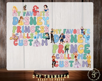 Transferencia personalizada de princesas y príncipes Disney, transferencia térmica "Mi princesa y príncipe Disney favoritos me llaman", transferencia térmica "Mamá Disney"