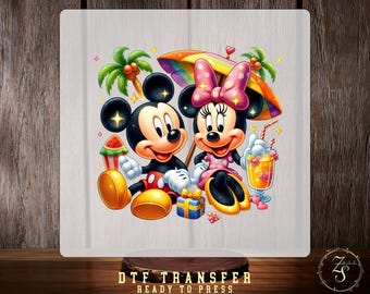 Transferencia termoadhesiva de verano Disney Beach DTF lista para planchar, Mickey Minnie Tropical Beach Summer Trip