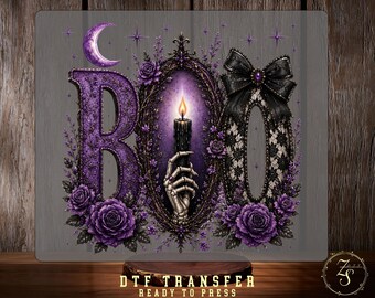 Gothic Boo DTF Transfer, Purple Halloween Coquette Design, Ready To Press