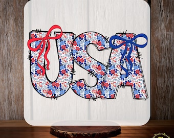 4th Of July Girly DTF Transfer, Floral USA Coquette Bow Ready to Press, American Mama Flag, Patriotic American Shirt DTF, Independence Day