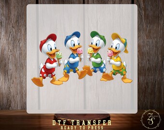 Transferencia termoadhesiva Disney Ducks Summer DTF, Donald Duck Sobrinos Helado Vacaciones Niños Lindos Transferencia de calor