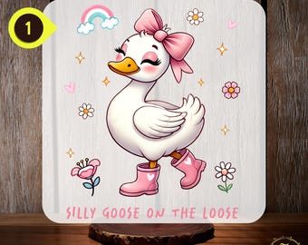 Silly Goose On The Loose DTF Transfer, Trendy Cute Goose Shirt Transfer, Floral Goose, Funny Goose Ready to Press, Wildflower Heat Transfer
