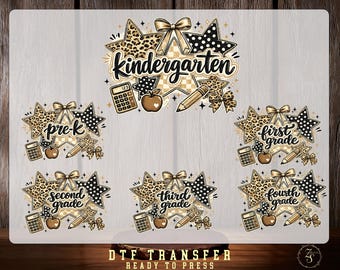 Back to School Leopard Coquette DTF Transfer, Pre K First Second Third Fourth Grade  School Ready To Press