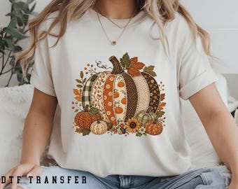 Patchwork Pumpkin DTF Transfer, Boho Fall Pumpkin Design, Autumn  Thanksgiving Shirt Transfer