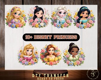 Transferencia floral de princesas Disney lista para usar, Princesas florales listas para usar