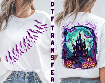 Haunted House Bats Halloween DTF Transfer, Halloween Haunted House Ready to Press, Halloween Haunted Mansion, Spooky Ghost Pumpkin Black Cat