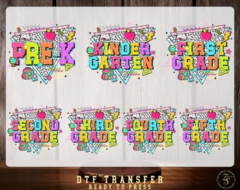 Retro 90s School Grade DTF Transfer, Pre K Kindergarten First Second Third Fourth Fifth Grade Transfer, Ready To Press