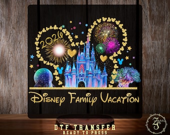 Vacaciones familiares en Disney 2026, transferencia DTF, Epcot, viaje a Disneyworld para niñas, listo para planchar, regalo a juego para parques temáticos familiares, transferencia térmica