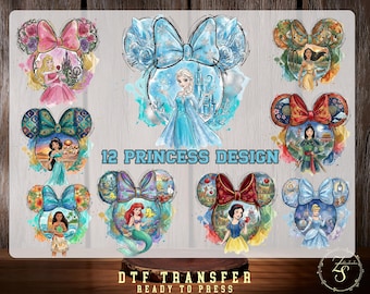 Transferencias termoadhesivas de princesas listas para planchar, princesas listas para usar, grupo de princesas a juego.