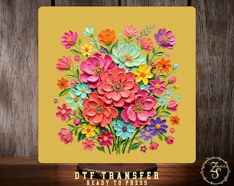 Hand Painted Floral Bouquet DTF Transfer Ready To Press Colorful Wildflower Heat Transfer Garden Flower Shirt Transfer