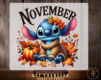 Thanksgiving Stitch DTF Transfer, Disney November Stitch Shirt Design Ready To Press