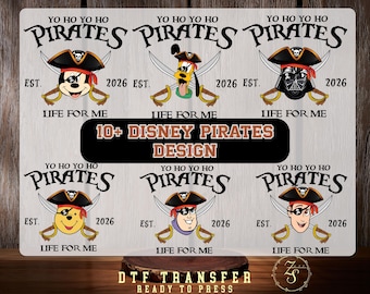 Transferencia DTF de Disney Piratas del Caribe 2026, Yo Ho Yo Ho Una vida de pirata para mí Listo para prensar, Toy Story, Transferencia térmica de Winnie the Pooh