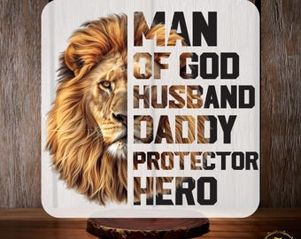 Man Of God Husband Daddy Protector Hero Shirt Transfer, Man Of God Husband Lion Gift DTF Transfer, Christian Dad dtf, Faith Shirt for Dad