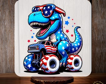 4th July Dinosaur Monster Truck DTF Transfer, Toddler Monster Truck American Flag Ready to Press, Independence Day Youth Patriotic American