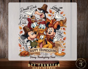 Disney Mickey and Friends Thanksgiving DTF Transfer, Mickey Minnie Donald Daisy Goofy Pluto Fall Shirt Design, Ready To Press