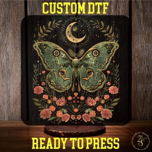 Monarch Butterfly DTF Transfer, Butterfly with Flowers Ready to Press, Mystical Moon Shirt Transfer, Retro Botanical Forestcore, Wildflowers