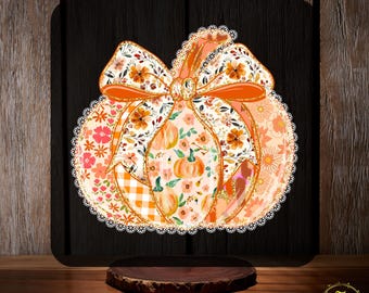 Fall Pumpkin Bow DTF Transfer, Autumn Floral Harvest Pumpkin Patch, Vintage Thanksgiving Ready to Press, Rustic Cute Orange Gingham Pumpkin