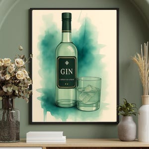 11&quot;x17&quot;  Gin Bottle Wall Art – Elegant Botanical Spirits Poster for Bar, Kitchen, or Lounge | Classic Distillery-Inspired Gin Decor Print