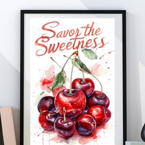 11&quot;x17&quot; Savor the Sweetness Cherry Art Print – Vibrant Red Cherries Kitchen Wall Decor, Fruit Lover Gift, Sweet Summer Poster for Home