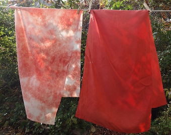 Naturally Dyed Silk Fabrics Plant Dyed Silk Speckled Pink and White Crepe de Chine18" x 48" and Red Habotai Silk 16"x 50" Madder Root Dye