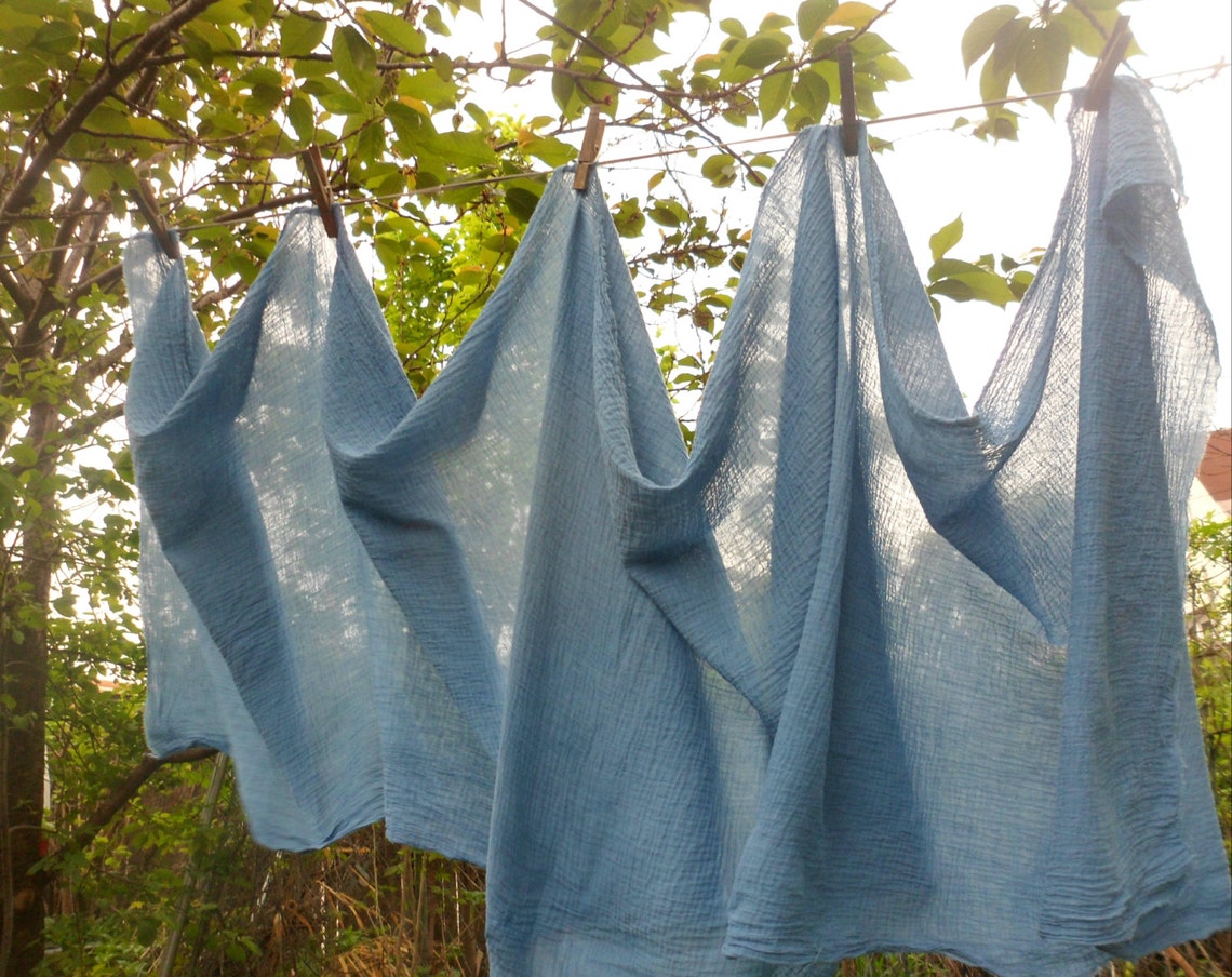 Cotton Gauze Fabric Light Indigo Blue Natural Dye Lightweight Etsy