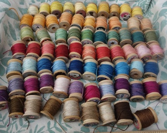 Silk Embroidery Thread Natural Dye on 71 Vintage Wooden Spools Yellow Orange Red Pink Blue Purple Green Brown All Natural Dyes 10 Yards Each