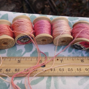 Silk EmbroideryThread on 7 Vintage Wooden Spools Light Shades of Pink Naturally Dyed with Madder Roots and Cochineal 10 Yards Each Spool image 5