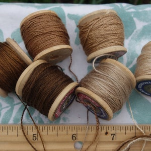 Silk Embroidery Threads Naturally Dyed on 6 Vintage Wooden Spools Dark Medium and Pale Brown Shades Dyed with Walnut Hulls 20 Yards Each image 8