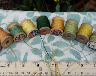 Silk Thread for Embroidery and Stitching Natural Dye on 10 Small Vintage Wooden Spools Hand Dyed with Coreopsis Madder Indigo 10 Yards Each