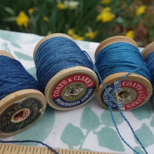 Silk Embroidery Thread Natural Dye on 7 Vintage Wooden Spools Shades of Light Medium and Dark Blue Dyed with Natural Indigo 20 Yards Each image 5