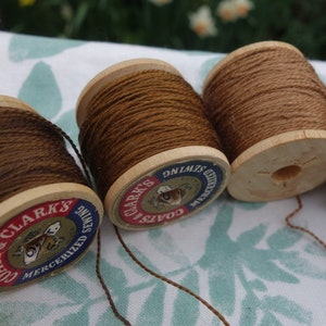 Silk Embroidery Threads Naturally Dyed on 6 Vintage Wooden Spools Dark Medium and Pale Brown Shades Dyed with Walnut Hulls 20 Yards Each image 3