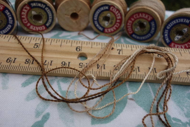 Silk Embroidery Threads Naturally Dyed on 6 Vintage Wooden Spools Dark Medium and Pale Brown Shades Dyed with Walnut Hulls 20 Yards Each image 7