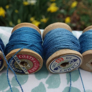 Silk Embroidery Thread Natural Dye on 7 Vintage Wooden Spools Shades of Light Medium and Dark Blue Dyed with Natural Indigo 20 Yards Each image 6