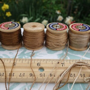 Silk Embroidery Threads Naturally Dyed on 6 Vintage Wooden Spools Dark Medium and Pale Brown Shades Dyed with Walnut Hulls 20 Yards Each image 6