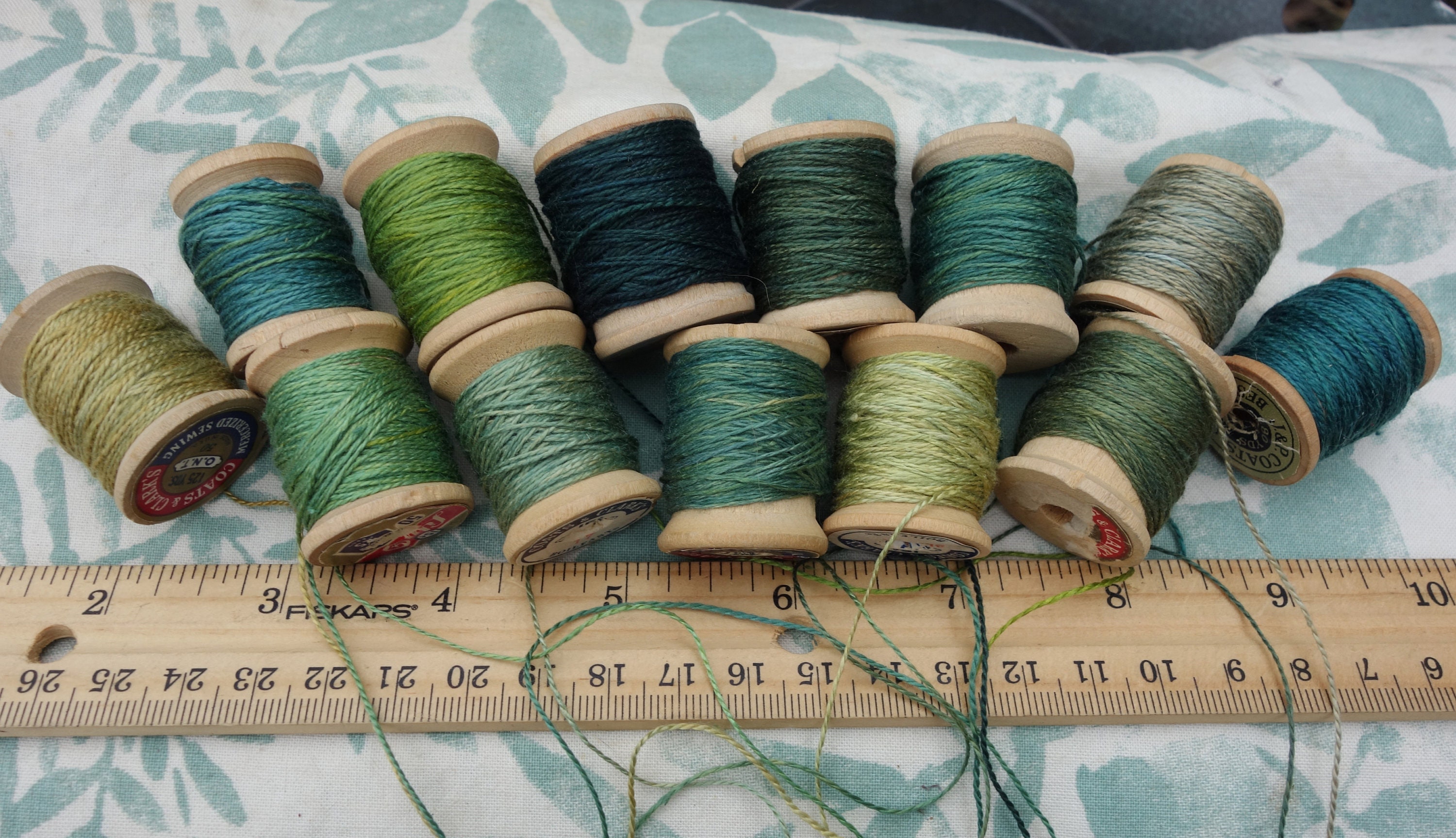 Silk Embroidery Thread Natural Dye on 10 Vintage Wooden Spools